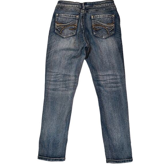 Zenim mid low rise straight leg 5 pocket denim jeans embroidered stones 4 - Picture 2 of 5